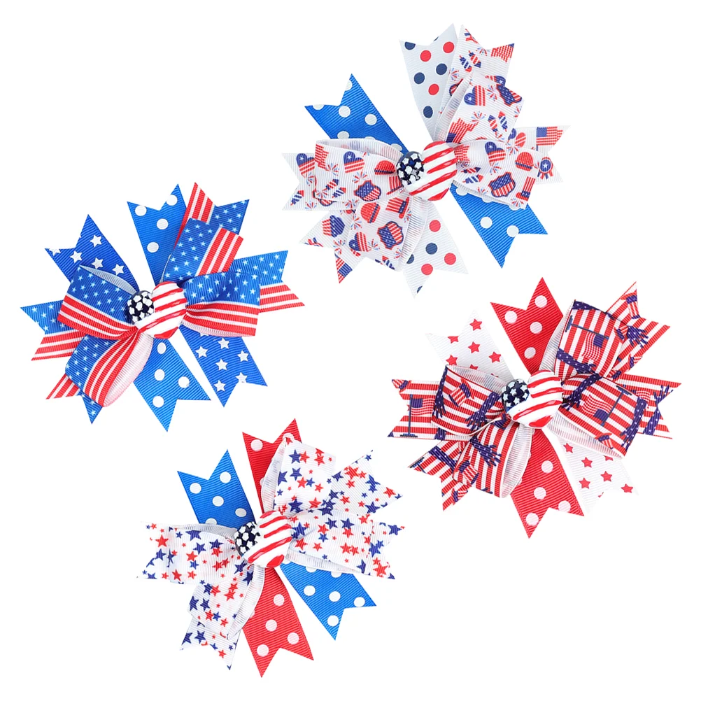 

4 шт. патриотические заколки-банты для волос, зажимы-банты для Дня независимости, зажимы-банты с американским флагом