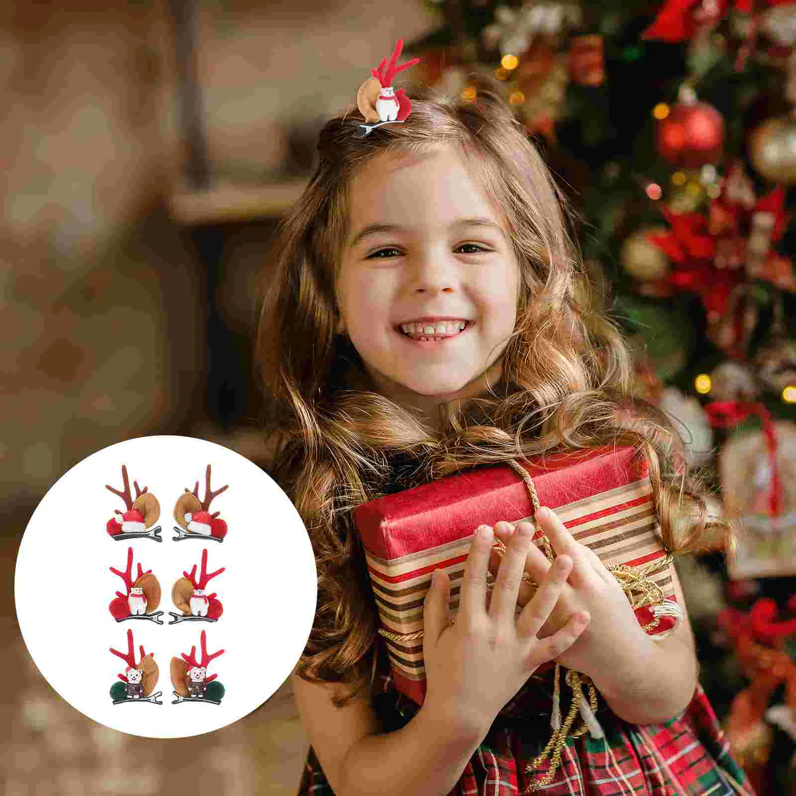 

3 Pairs Kids Xmas Hairpins Decor Flannelette Deer Horn Hair Clamps