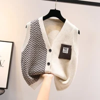 spring autumn women knitted vest korean fashion sleeveless cardigan short top free shipping loose jacket office women wholesale