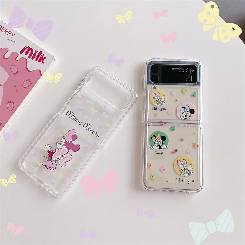 

Cartoon Duck Mouse Transparent Phone Case for Samsung Galaxy Z Flip 3 5G Hard PC Back Cover for ZFlip3 Case Protective Shell