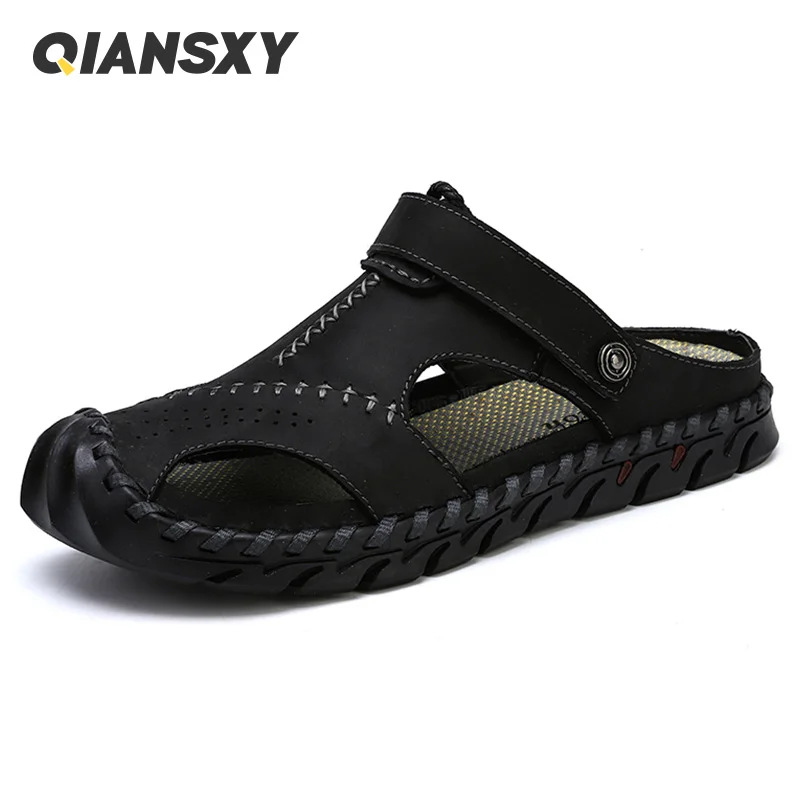 

Men's Slippers Summer 2022 Casual Genuine Leather Beach Rubber Driving Designer Walking Outdoor Male Sandle Shoes For Men Luxury