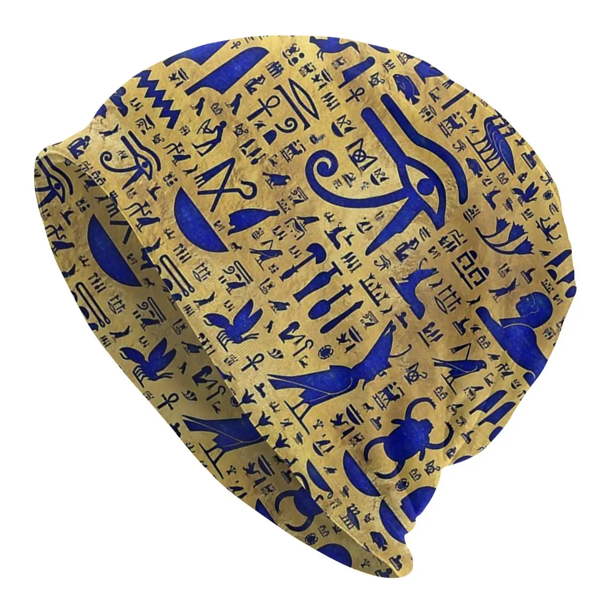 

Hieroglyphic Lapis Lazuli And Gold Ancient Egypt Egyptian Unisex Bonnet Winter Warm Windproof Hats Double Layer Thin Caps