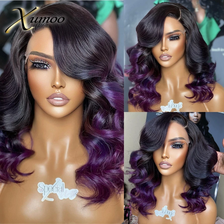 XUMOO Purple Ombre 13x4 Lace Front Human Hair Wigs Transparent Lace Body Wave For Women Brazilian Remy Human Hair Gluelss Wigs