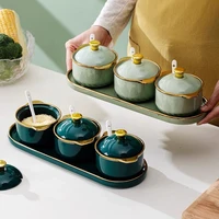 ceramic sugar bowl with lids and spoon set salt shake luxury condiment spice jars set for kitchen sugar storage container