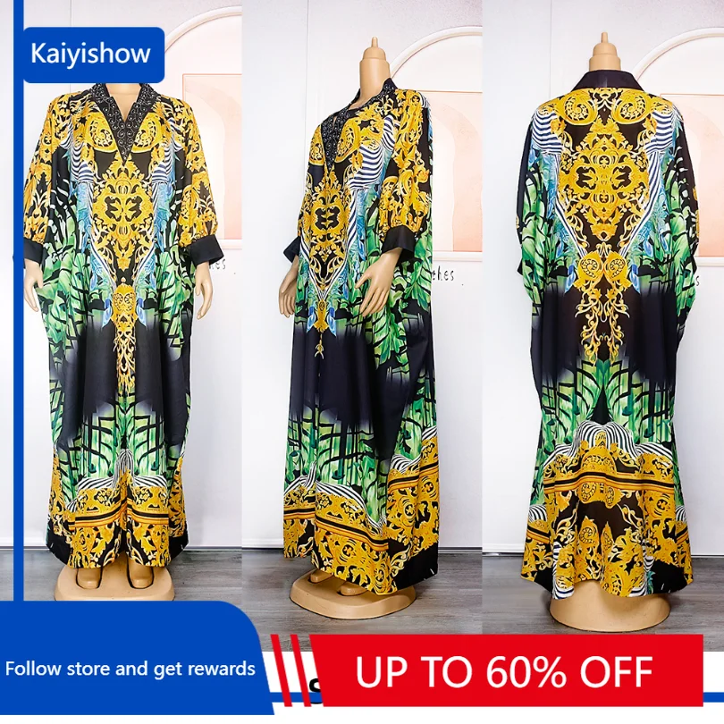 

Dashiki African Print Dresses for Women 2023 New Summer Fashion Muslim Kaftan Chiffon Maxi Long Dress Plus Size Africa Clothing
