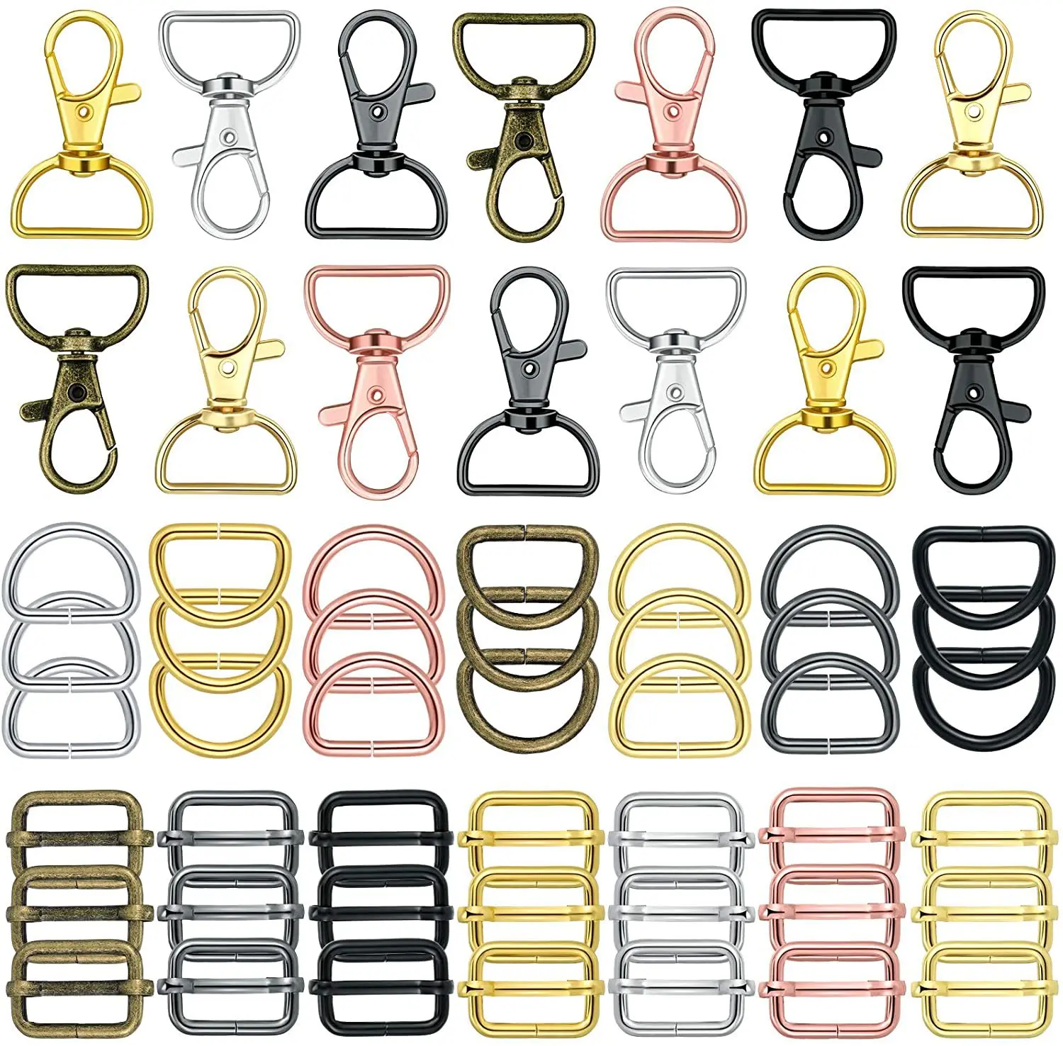 

56pcs Swivel Clasps with D Rings Lanyard Snap Hooks Keychain Clip Hook Metal Lobster Claw Clasps for Lanyard Key Rings Crafting