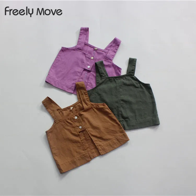 

Freely Move Summer Girls Halter Sleeveless Solid Tshirt Tees Kids Children Tops Baby Girl Cotton Linen Casual Clothes Tshirt