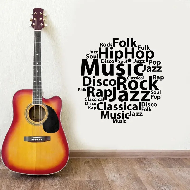Music Style Wall Decals Wordcloud Typography Sticker Home Decoration Living Room Murals Fashion SupplieYY27