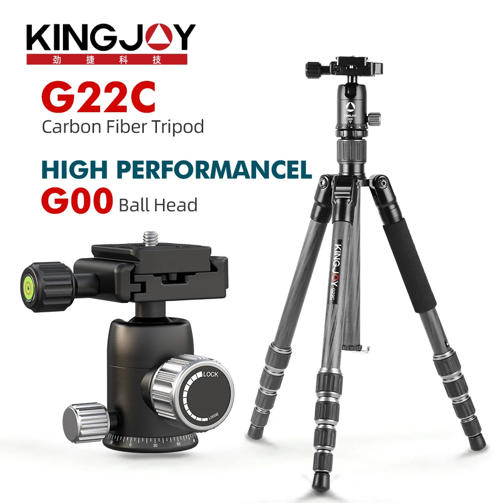 Штатив-монопод из углеродного волокна KINGJOY Professional 143 см для цифровой зеркальной фотографии с нагрузкой 10 кг Комплект штатива с шаровой головкой на 360 ° для камеры