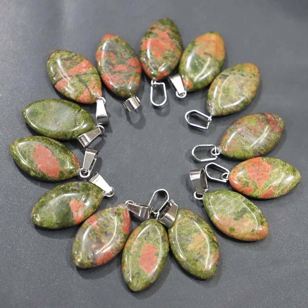 New Natural Unakite Stone Marquise Pendants Necklaces Reiki Charms DIY Jewelry Accessories Making Wholesale 24Pcs Free Shipping