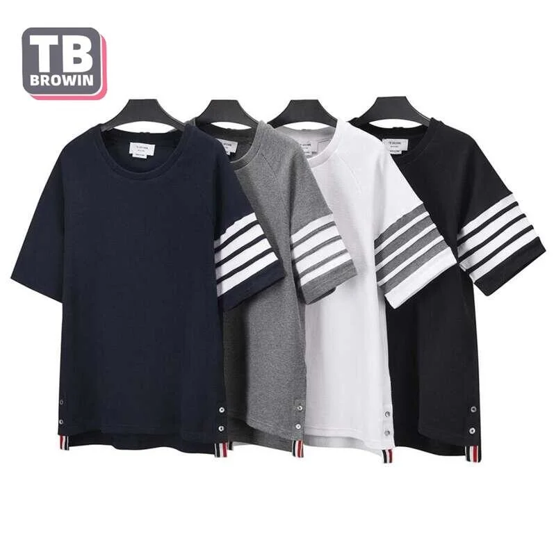 

TB BROWIN thom men's T-shirt brand round collar cotton Waffle four bars Korean version of sweat absorption leisure short sleeves