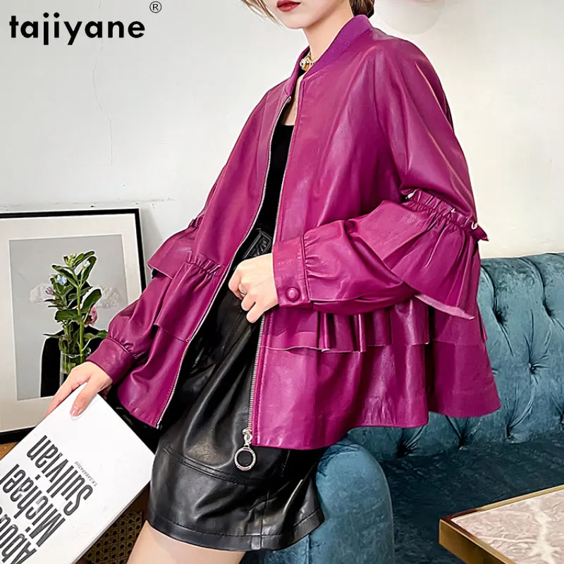 

Женская кожаная куртка Tajiyane, Короткая свободная куртка из натуральной овечьей кожи, корейские кожаные куртки, пальто из натуральной кожи с деревянными ушками, 2023