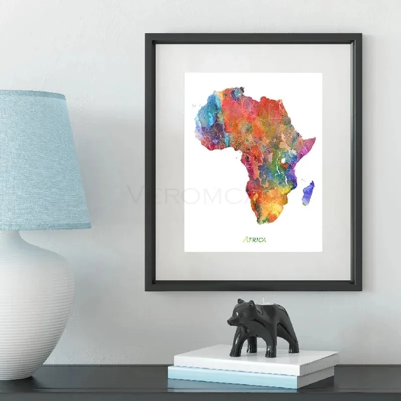 

Africa Poster Map Wall Art Hd Prints Watercolor Africa Map Canvas Painting Wall Picture for Living Room Home Office Decoration