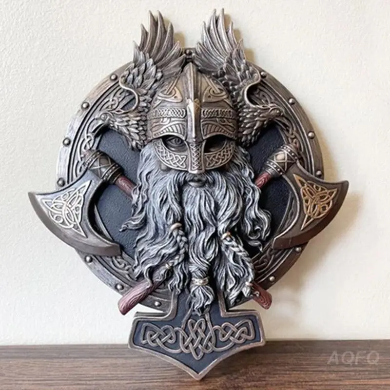 

Viking Crazy Warrior Double Axe Wall Decorative Plaque Vintage Classical Art Decorations Resin Ornament Home Office Accessories