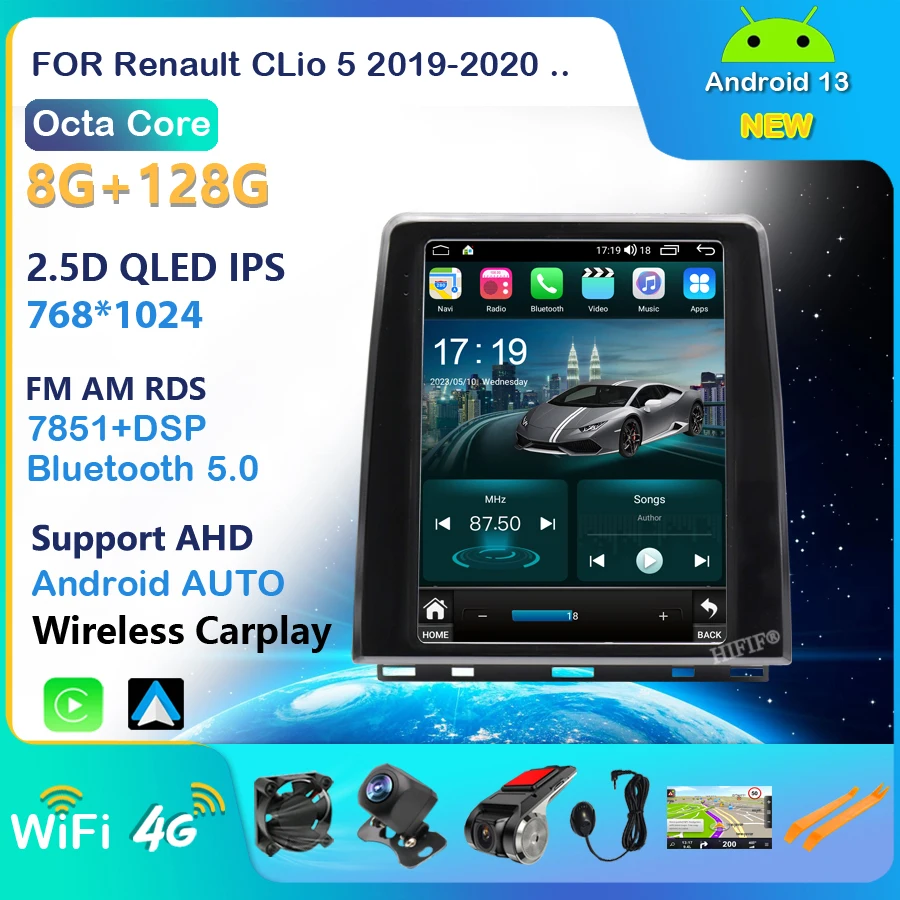 Для Renault CLio 5 2019 2020 2021 Tesla Android 13 8 + 128 ГБ встроенный Carplay автомобильный радиоприемник