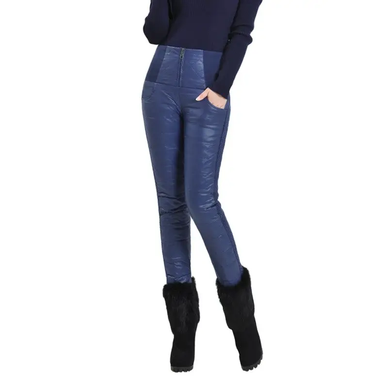 

Женские зимние однотонные брюки-карандаш с высокой эластичной талией, плотные брюки из 95% белого утиного пуха, теплые брюки