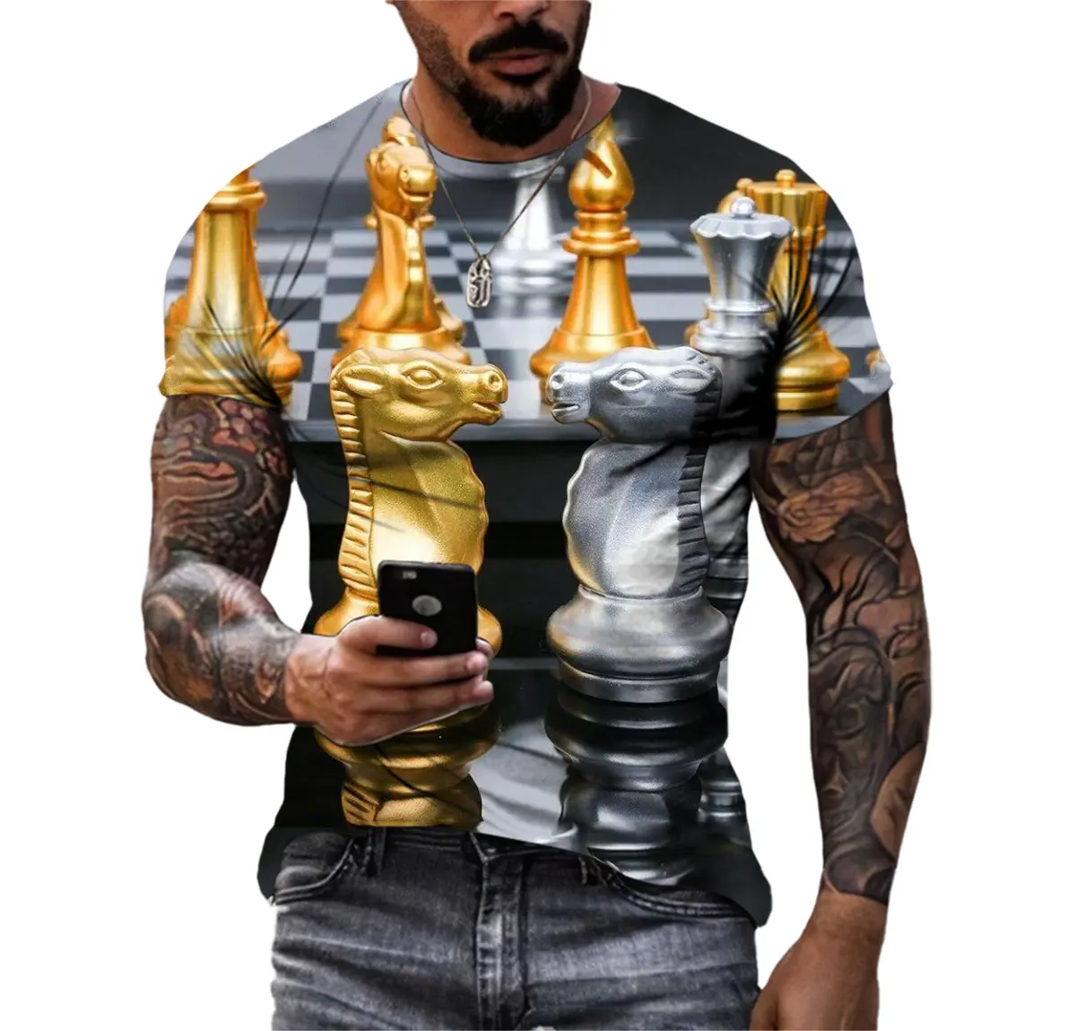 Летняя мужская футболка шахматы 3d Hd печать высококачественная одежда для
