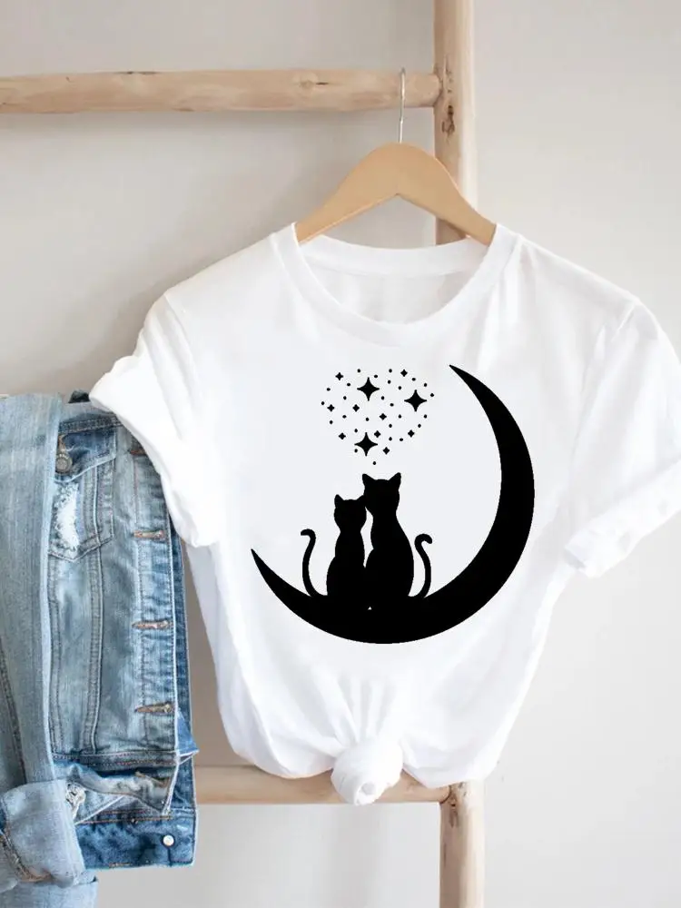 

Женский топ, модная футболка, милая одежда в виде кошки, любви и животных, повседневная Летняя женская одежда, футболка с коротким рукавом и ...