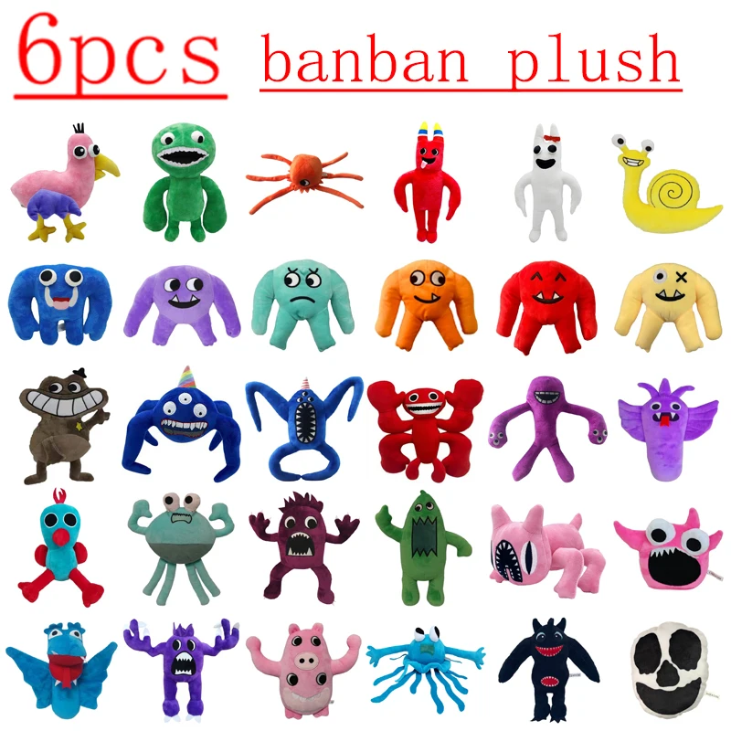 

6pcs Garten of Banban Plush Toy Cartoon Game Figure Doll Soft Stuffed Plush Animal Toys Banban Monster for Kids Birthday Gift