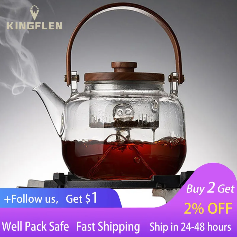 

Double Inner Glass Teapot Chinese Tea Ceremony Wooden Handle Pot Filter High Boron Silicon Teawear Sets Kettle 900ML