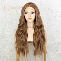 kryssma long wavy lace wigs for black women brown blonde synthetic lace wig pre plucked with baby hair heat resistant wigs