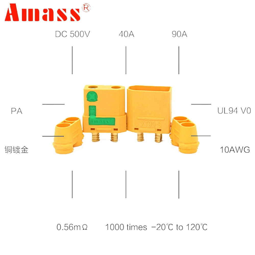 Amass XT90S XT90-S Bullet Connector Male/Female Anti Spark For Lipo Battery Connector FPV Drone Quadcopter Car Truck Toys images - 6