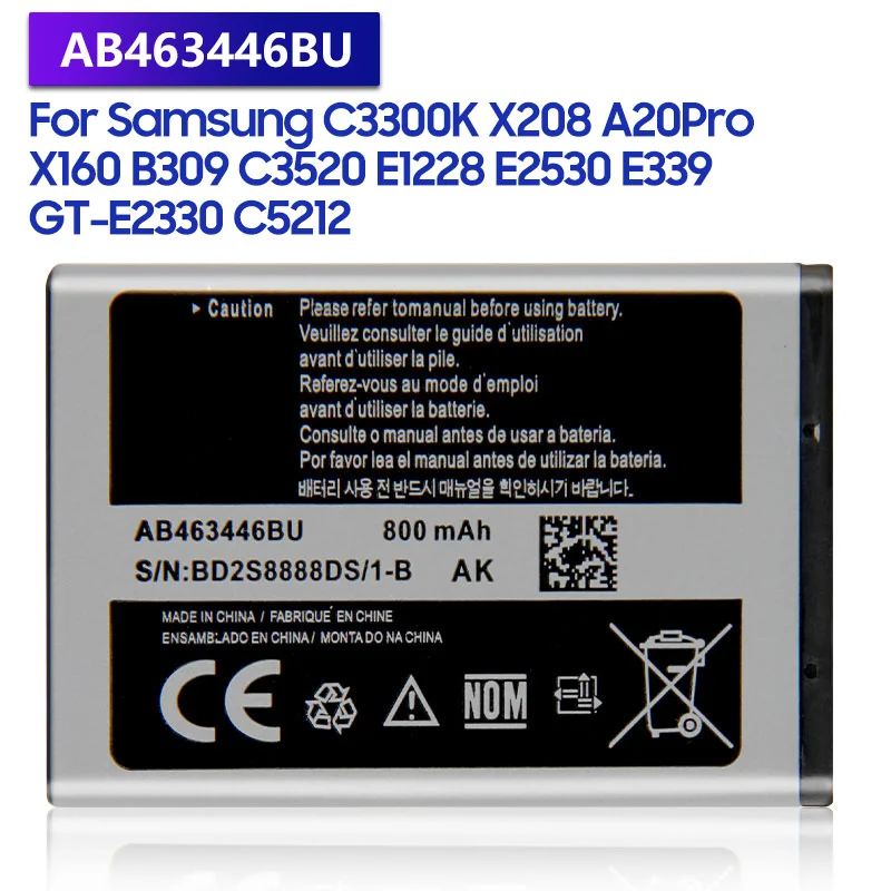 Сменная батарея AB463446BU AB043446BE для Samsung X520 S139 M628 E1200M E1228 F258 E878 X160, перезаряжаемая батарея 800 мАч
