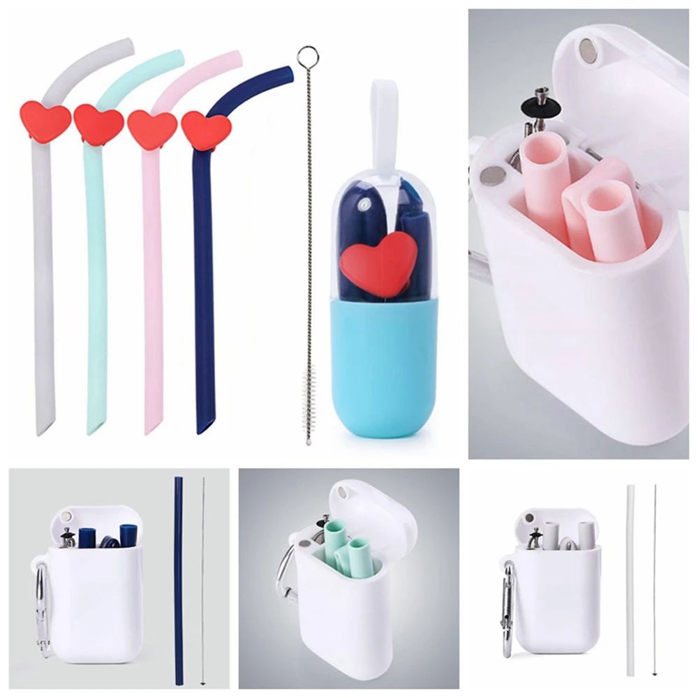 1Set New Creative Outdoor Portable Foldable Drinking Straw Reusable With Pc Storage Box Easy Cleaning Can Be Carried You - купить по
