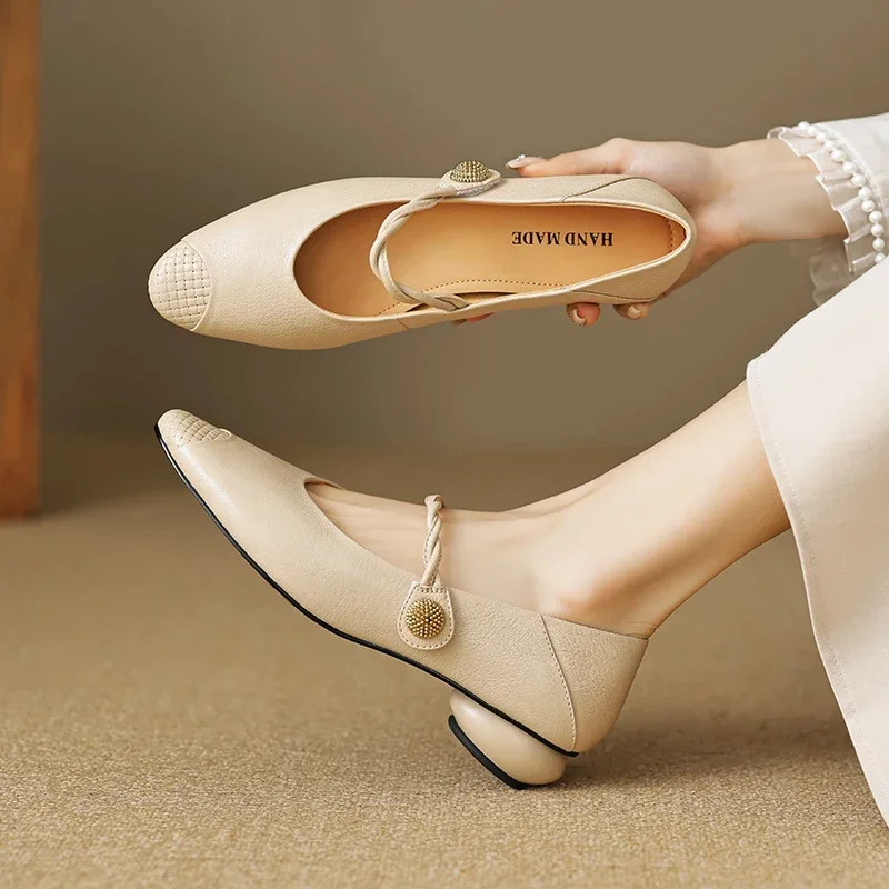 Туфли Мэри Джейн в французском стиле кожаные туфли на плоской подошве