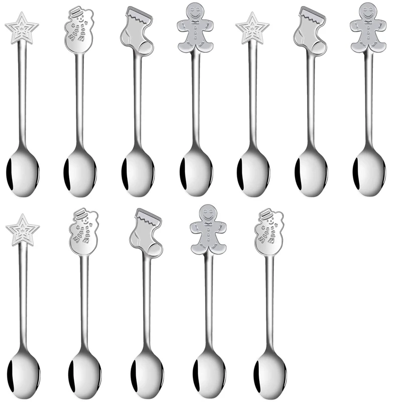 

12 Pieces Christmas Coffee Spoon Stainless Steel Mini Spoon For Coffee Tea Soup Sugar Dessert Seasoning Ice Cream