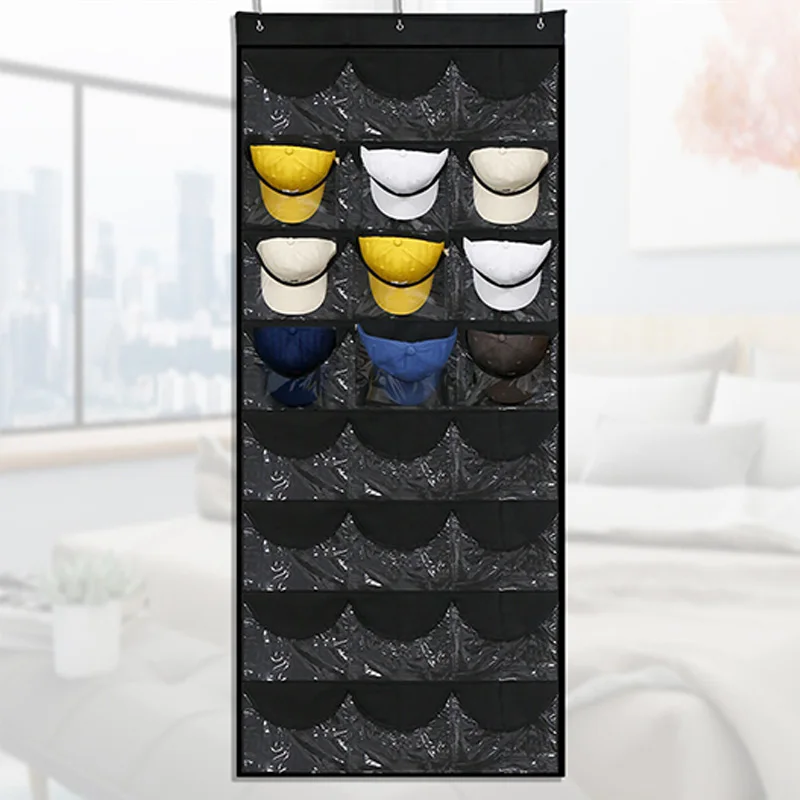 

Cap Organizer Cap Display Rack Transparent Pockets Storage Rack Hanging Hat Rack Door Hanging Holder 24 Grids With 3 Hooks