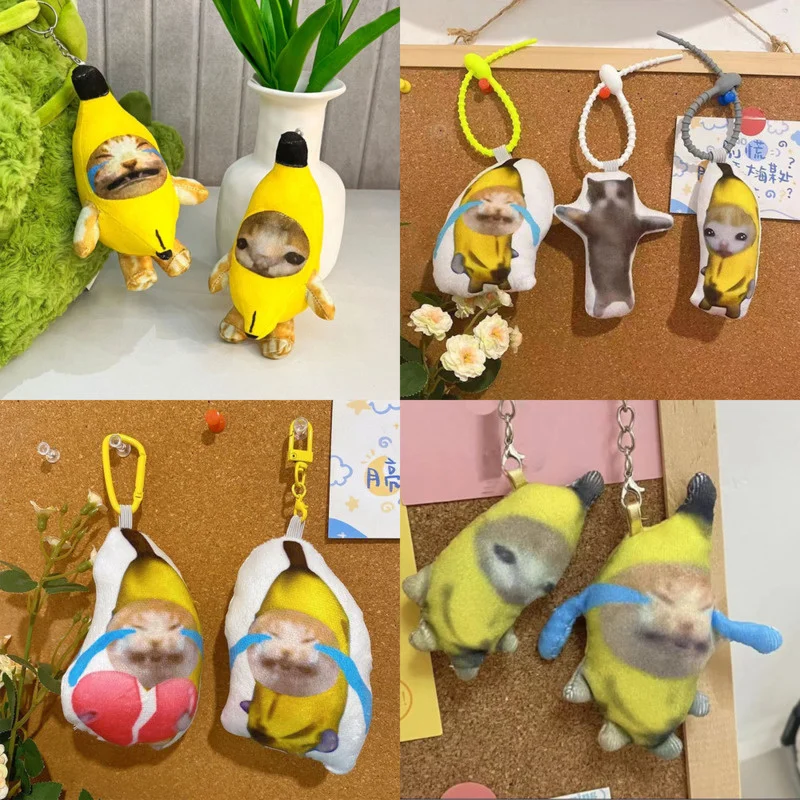 

1/2pcs Kawaii Banana Cat Plush Pendant Cute Crying Banana Cat Funny Keychain Car Bag Pendant Keyring Gifts To Classmate
