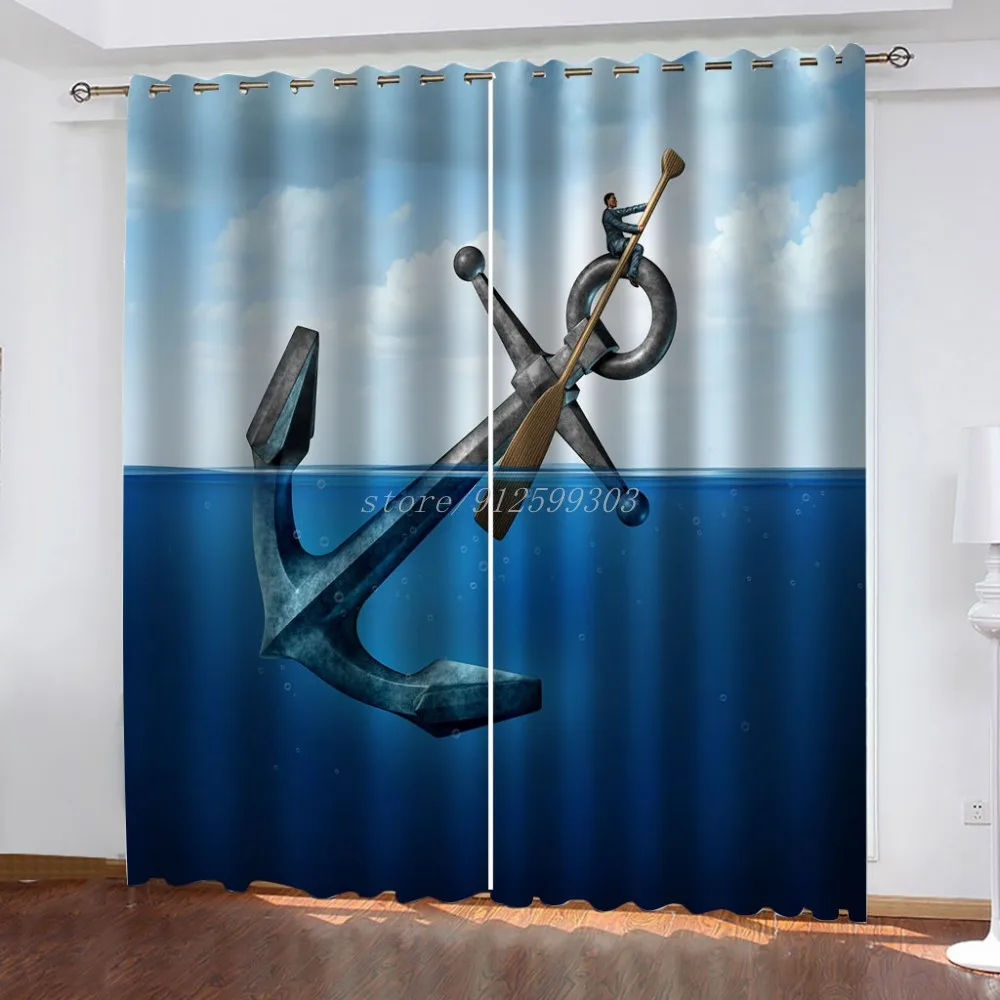 

Шторы блэкаут в морском стиле, элегантные индивидуализированные занавески с морским якорем и лодкой, для спальни, гостиной, домашний декор