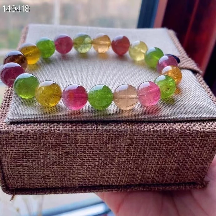 

Natural Colorful Tourmaline Bracelet Clear Round Beads 11.2mm Rainbow Tourmaline Women Men Crystal Jewelry AAAAAAA