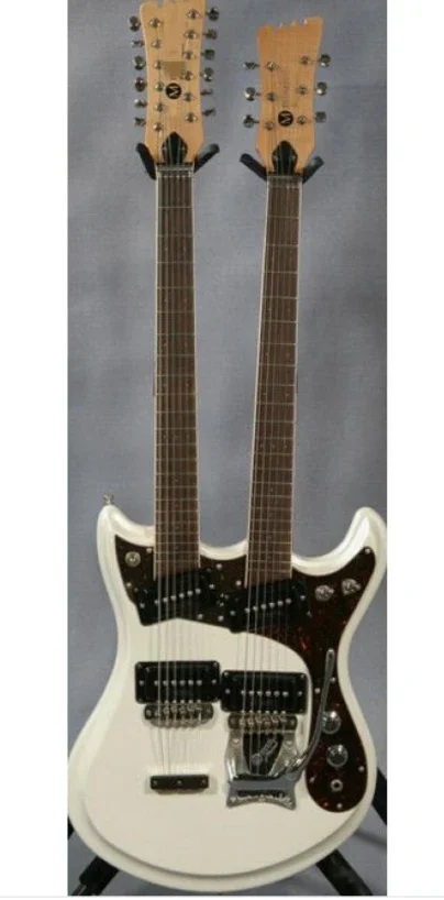 

Белая электрическая гитара Mark 1, 12 струн и 6 струн с двойной шеей, хвостовик Bigs Tremolo, черный пикап P90, винтажные тюнеры