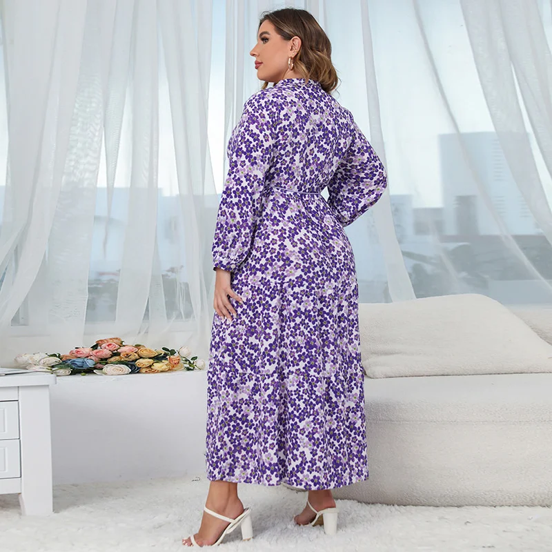 2022 Plus Size Floral French Flower V-Neck Large Size Dress V-Neck Long Dress For Beach Holiday Travel Style Long Women's Dress