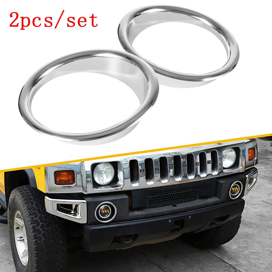 

TENG MILE Front Bumper Driving Fog Light Ring Bezels Covers Trim Molding Chrome Exterior Accessories for Hummer H2 2003-2009