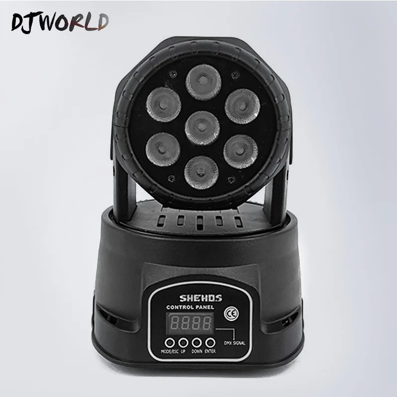 DJWORLD Moving Head LED Wash Stage Lighting 7x18W RGBWA+UV 6in1 Professional DMX512 For Disco DJ Music Party KTV Nightclub