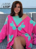 ledp loose knit cardigan jacket printed long cardigan womens long sleeve single breasted sweater fashion womens clothing