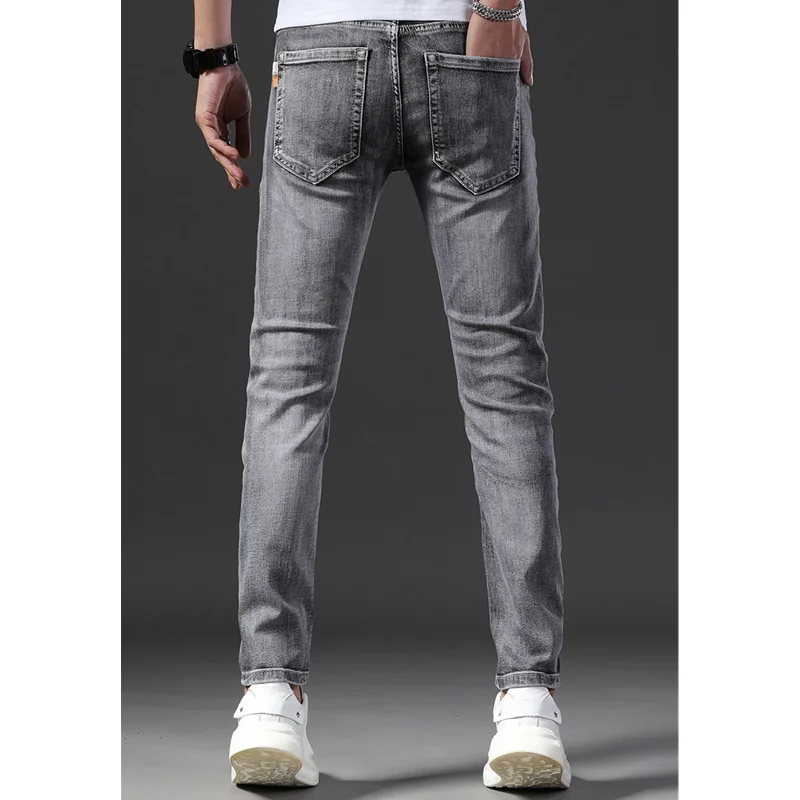 Streetwear Men 2022 New Embroidered Recreational Jeans Sense of Design Vintage Light Grey Pencil Pants Autumn and Winter Female