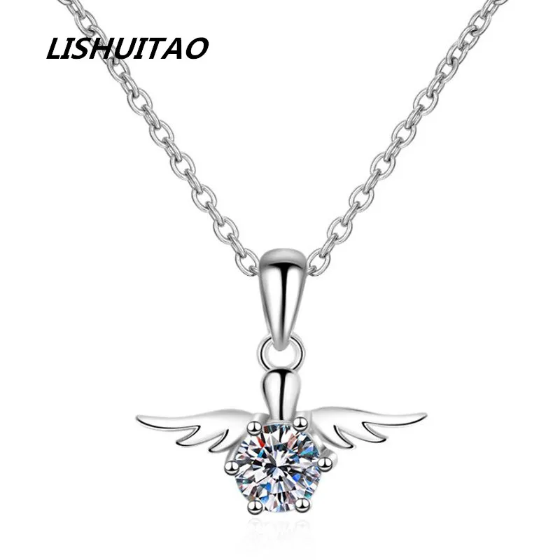 

Jewelry Women's Necklace Sterling Silver S925 Gold-Plated 18K Pendant Women Moissanite Necklace Fashion Angel Wing Pendant