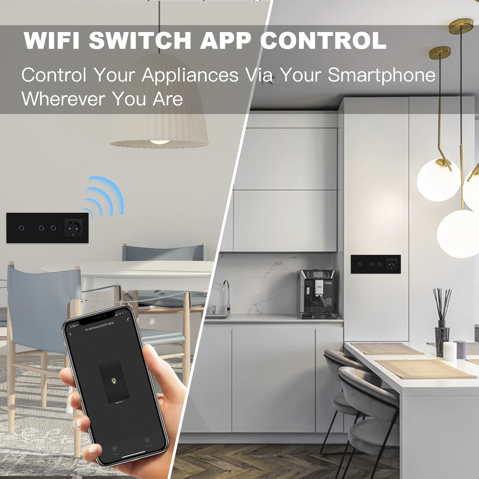 Фото Настенная розетка BSEED с Wi-Fi, два переключателя, 1/2 клавиши, 1/2/3 канала, с обычной розеткой европейского стандарта, умная жизнь, управление через приложение Google Alexa №3
