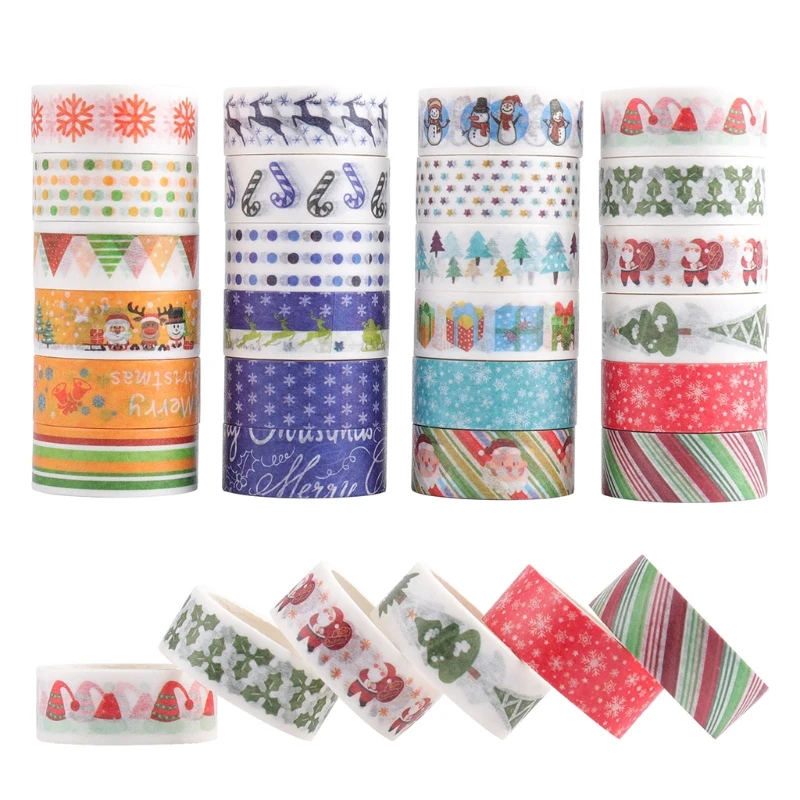 

24 Rolls Christmas Tapes Santa Snowflake Patterns for Adults Kids DIY Art Craft Gift Wrapping Scrapbook Masking Tape