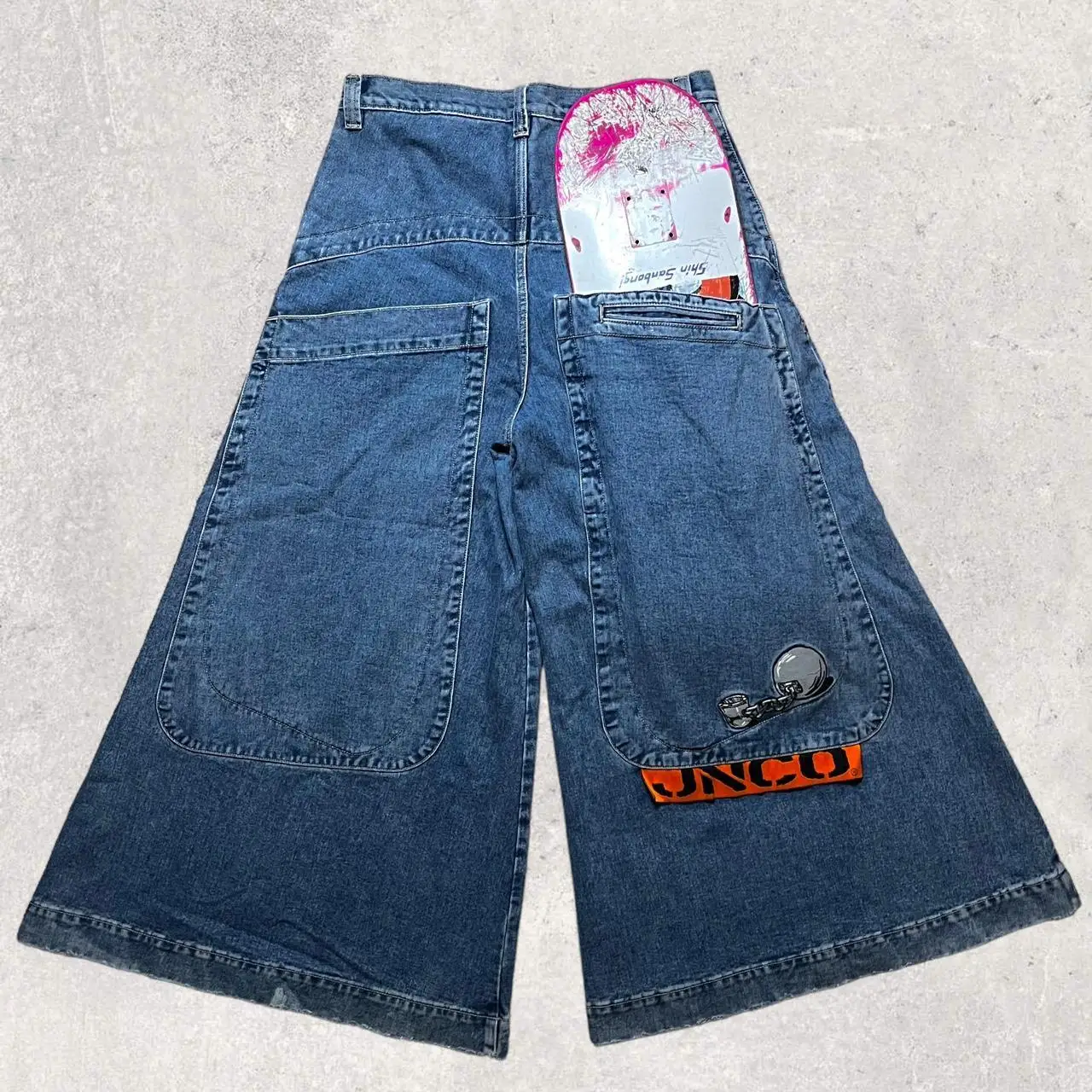 JNCO Jeans Y2K Mens Hip Hop Graphics Retro Blue Big Pocket Baggy Jeans Denim Pants New Gothic Wide Leg Trousers Skateboard Pants