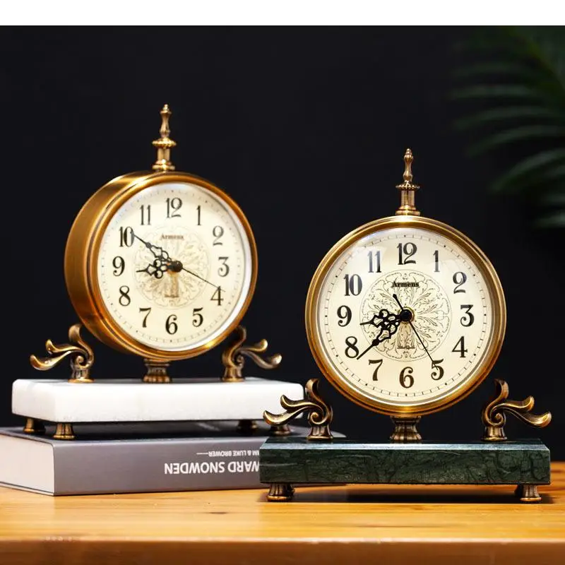 Ретро золотые настольные часы бесшумные с иглами для украшения гостиной