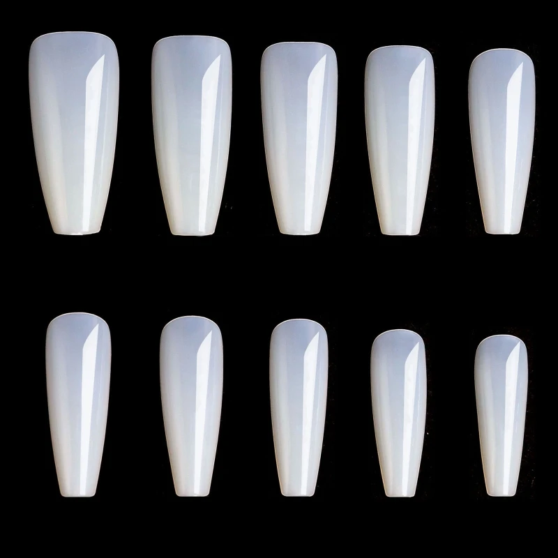 

Длинные накладные ногти, белые/прозрачные акриловые ногти, накладные ногти в форме гроба, полное покрытие ногтей для самостоятельного деко...