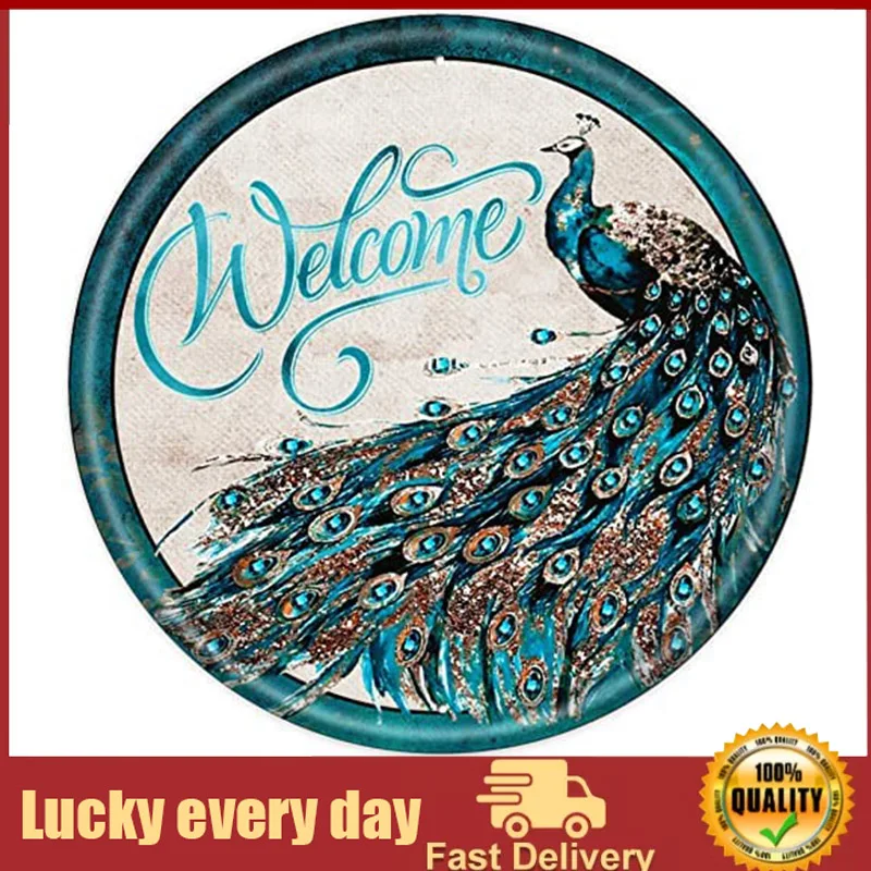 

Round Metal Tin Sign Welcome Peacock Sign Peacock Sign Door Decor Metal Wall Plaque Decor Lovers Gift Outdoor Indoor Wall Panel
