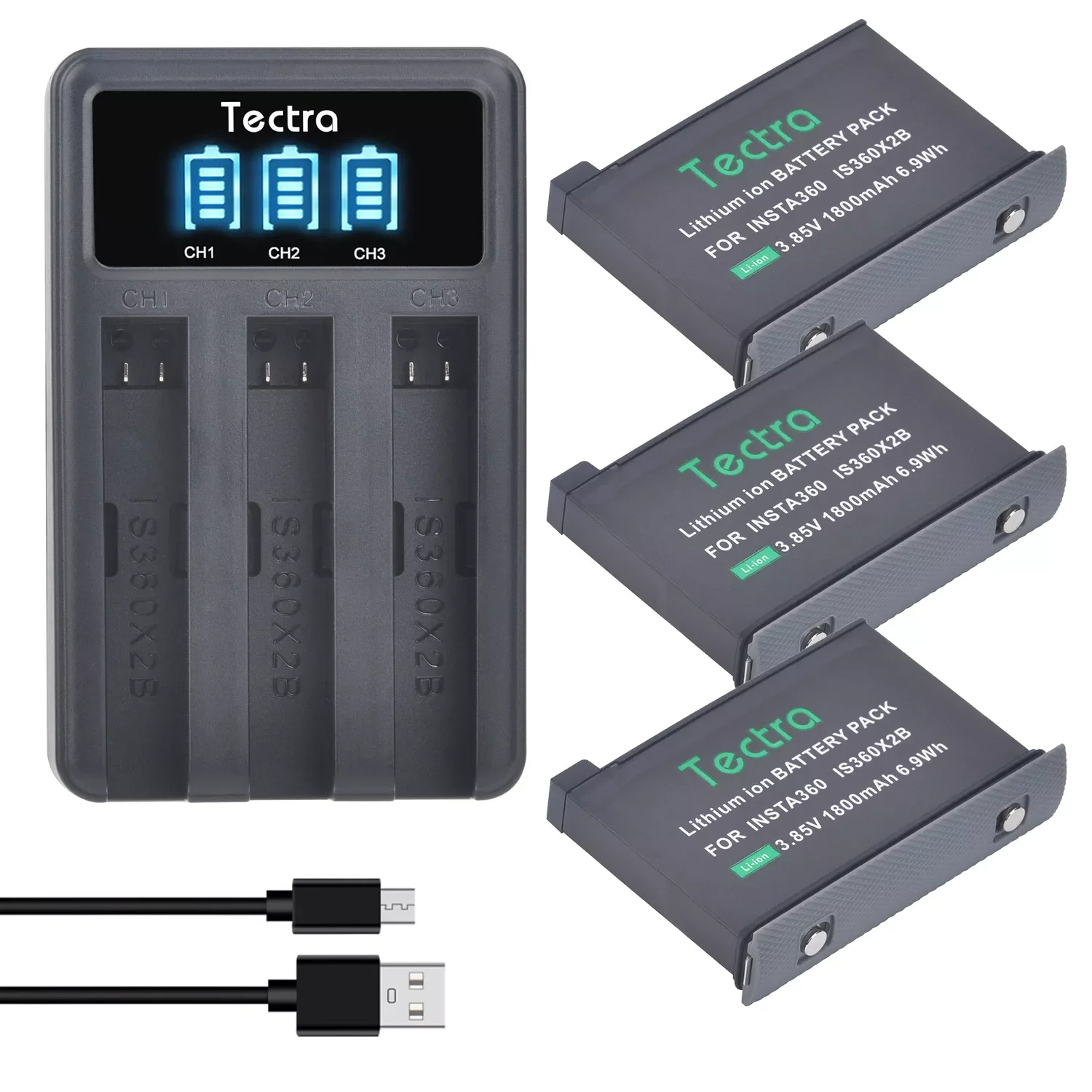 

For Insta360 ONE X2, 1800mAh Rechargeable Battery + LED 3-Slots Charger for Insta 360 ONE X 2 Action Camera Accessories