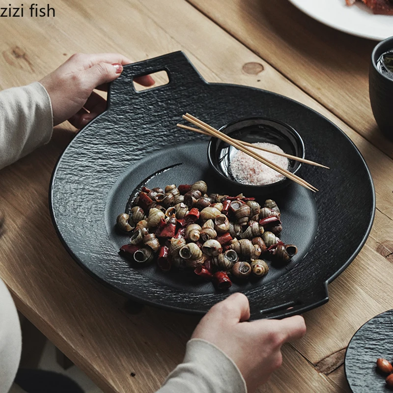 

Creative Ceramic Pasta Steak Plates Double Ear Fruit Salad Bowls Seafood Plate Kitchen Solid Color Tableware Snack Desserts Tray