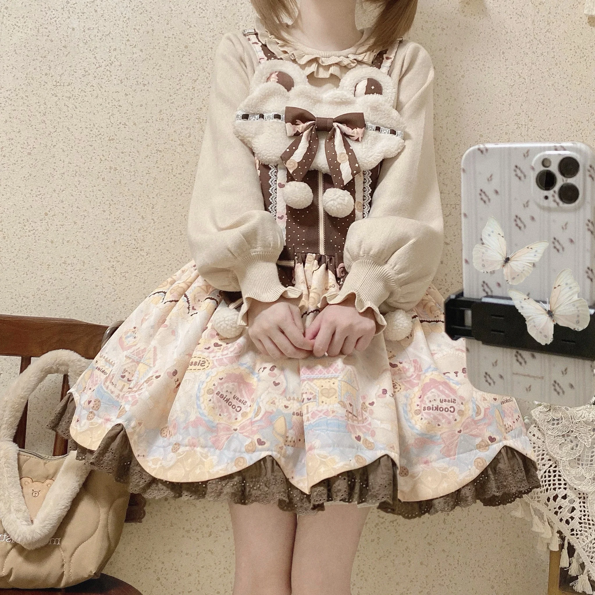 Harajuku японское оригинальное милое осенне-зимнее платье в стиле Лолиты с короткими